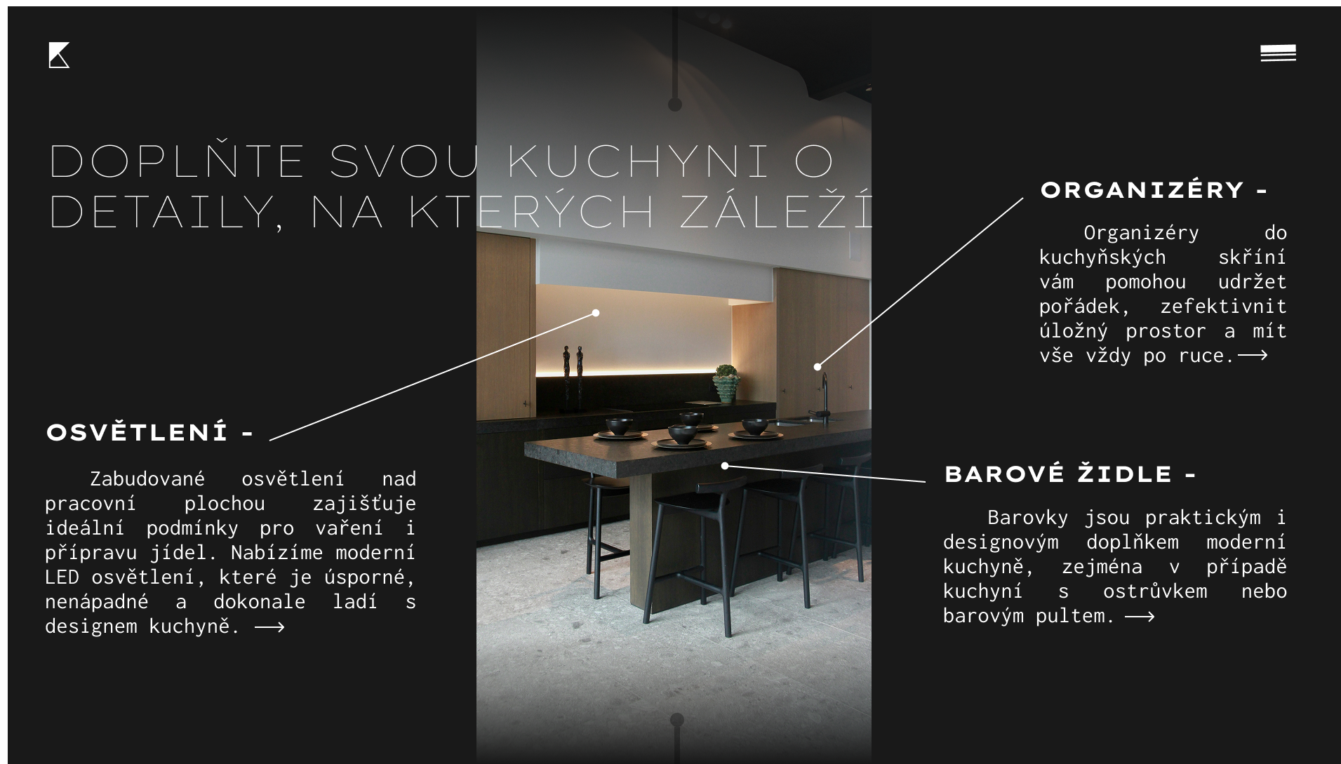 Stránka s nabídkou doplňků kuchyní