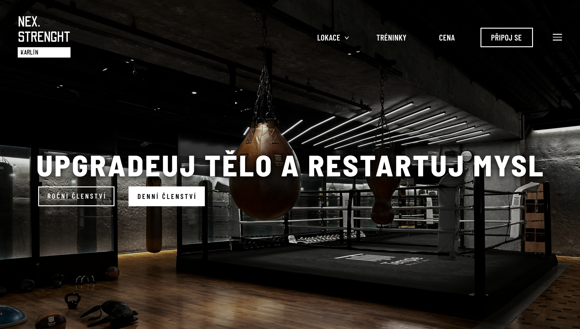 Úvodní stránka fitnes centra Nex. Strenght