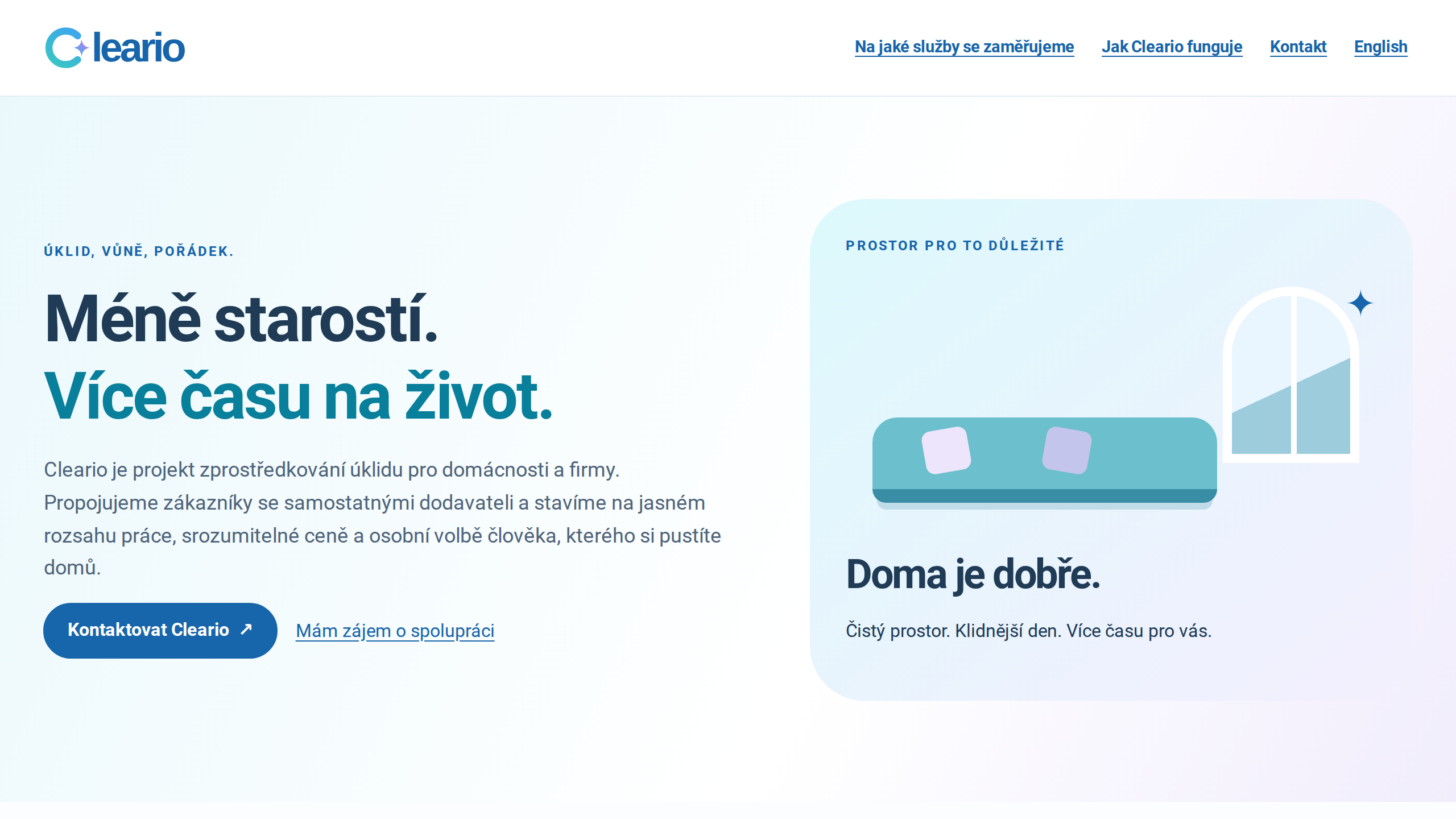 Homepage of Cleario with the presentation of cleaning services