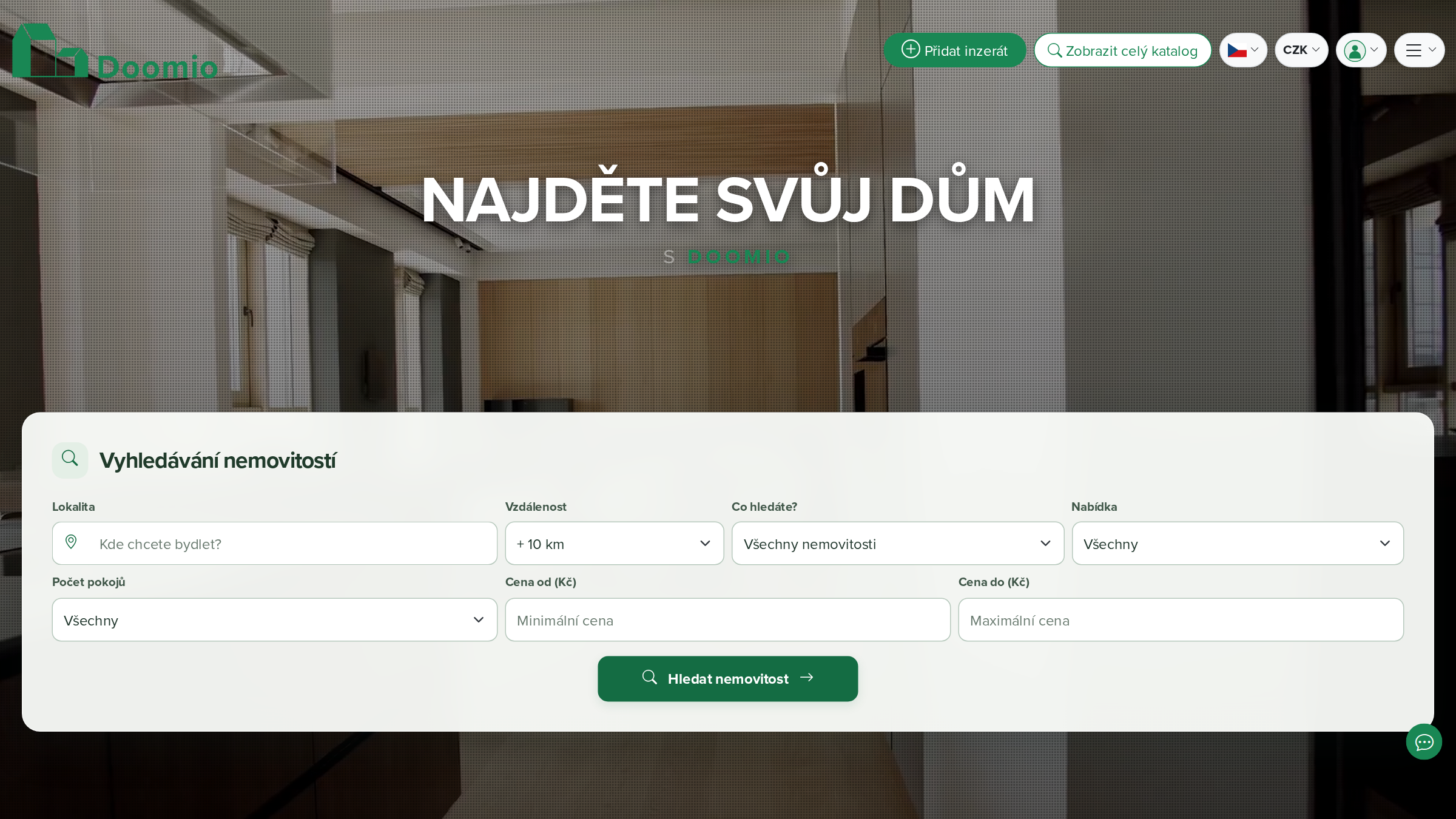 Homepage of the real estate portal Doomio with property search